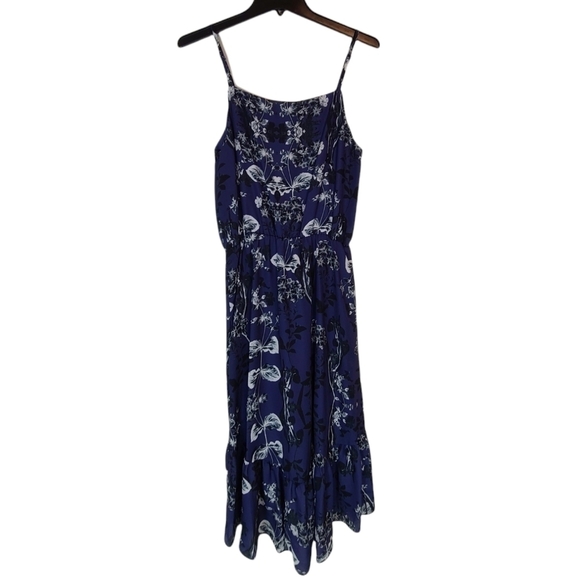 Parker Floral Navy Paradise Ruffled Midi Dress XS NWT - Picture 7 of 9